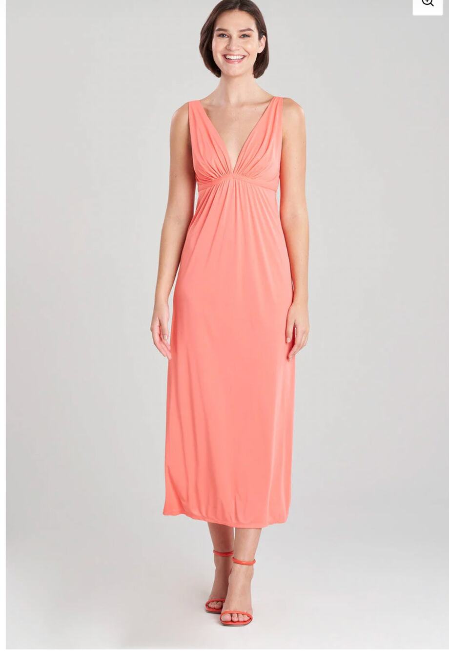 Natori Aphrodite Slip Dress Spaghetti Strap V-Neck Melon Orange size L